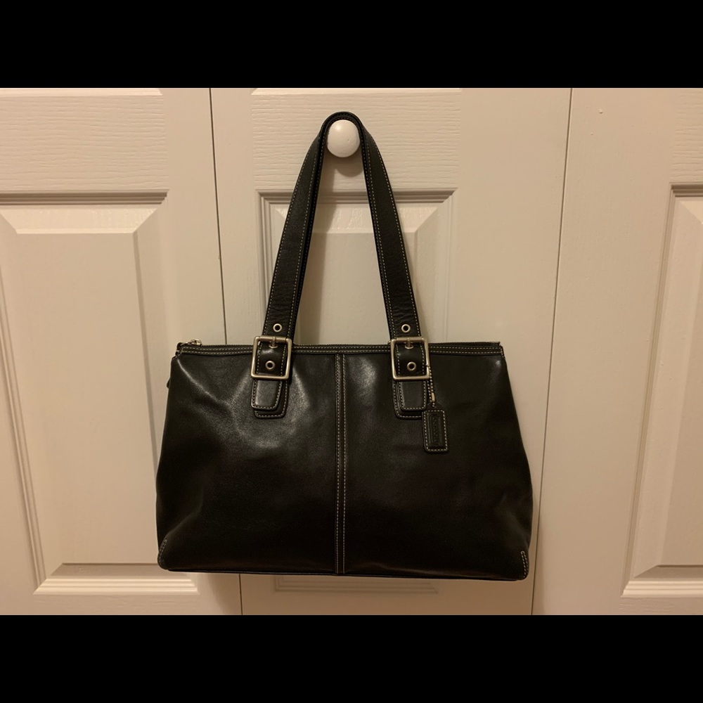 Coach Hamptons Black Smooth Leather Satchel